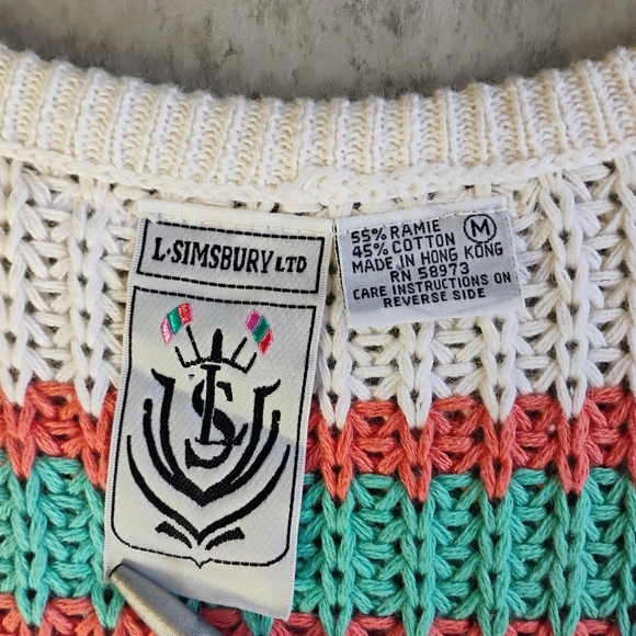 Vintage L Simbury Striped Cable Knit Sweater Vest Grandmacore Size Medium - Picture 7 of 13